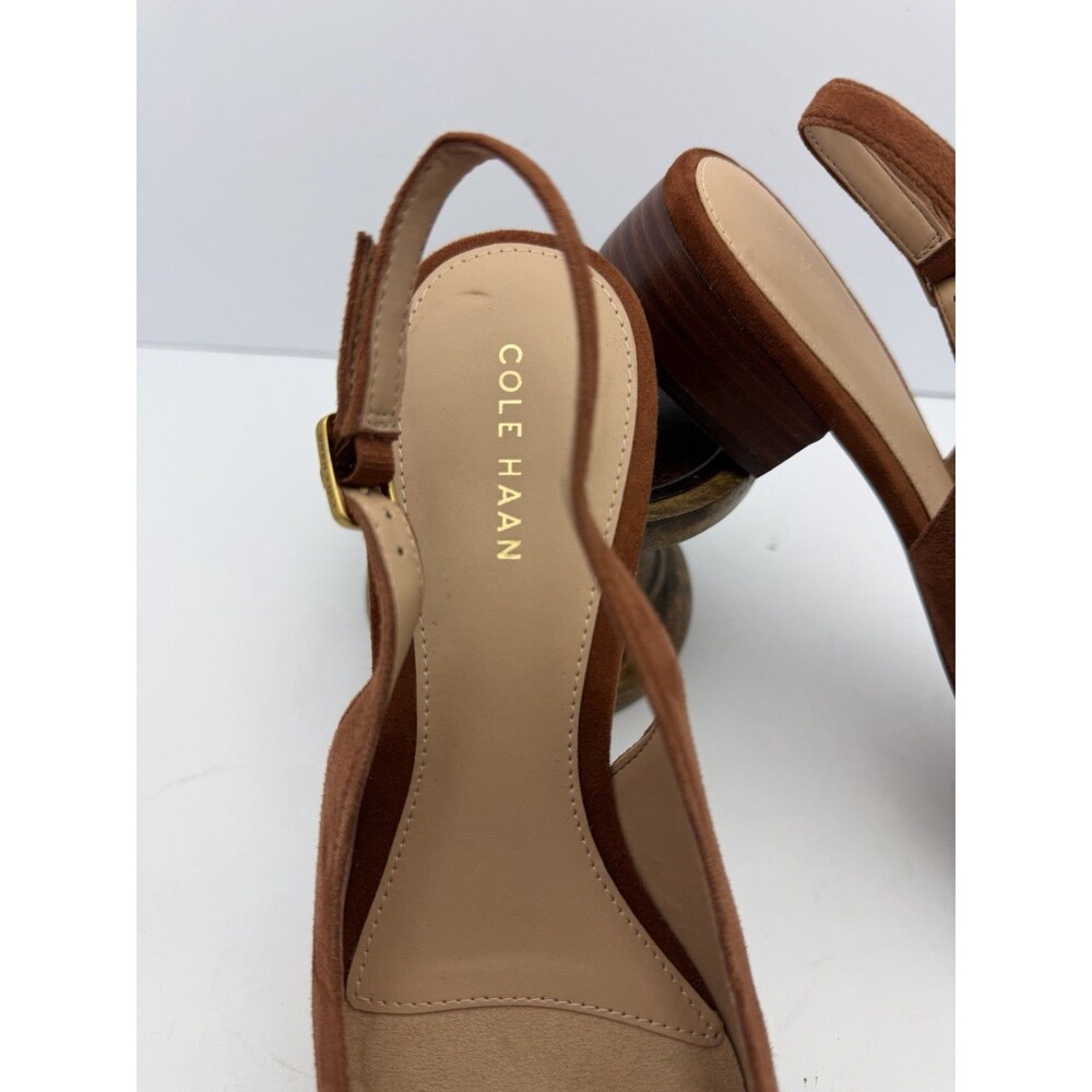 Cole Haan Suede Slingback Heels Pointed Toe Block Heel Brown Women's 9B - Picture 4 of 9